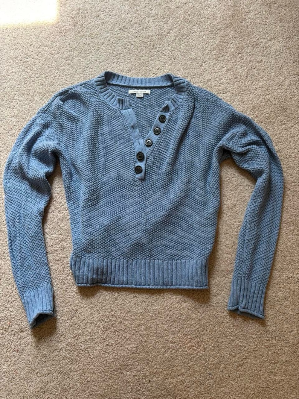 American Eagle Outfitters Light Blue Button-Front V-Neck Sweater